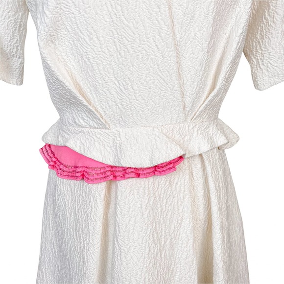 Preen by Thornton Bregazzi Dress Symmetrical Peplum Pink White Dress Size Large - Picture 8 of 12